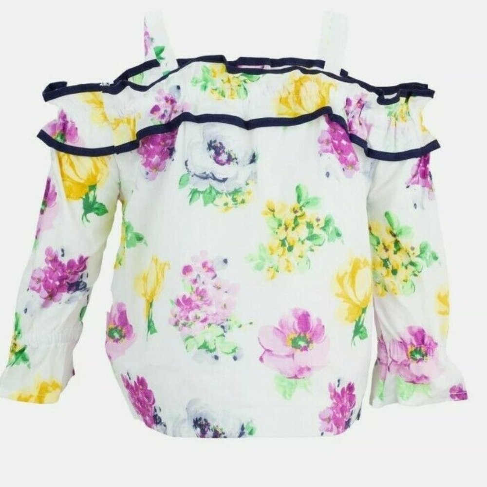 NWT $38 Janie And Jack Cold Shoulder Floral Top Bl